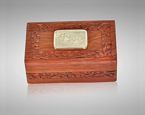 Handcarved Rosewood Urn with Brass Paw Applique - X-small,Brand New