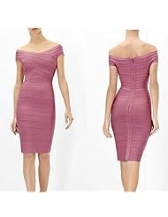 Sexy V-neck Nylon/Rayon/Spandex Stretchy Fitted Cocktail Off the Shoulder Sleeveless Bandage Dress/Bodycon Dress/Club Dress/Wedding Party Dress 