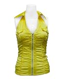 Ladies Yellow Zipper Front Crimped Halter Club Top