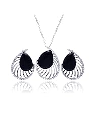 Nickel Free Sterling Silver Pendant & Earring Sets Onyx With CZ Set