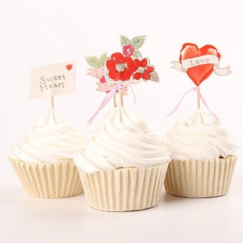 Af Kitchen : Valentine's Day Party Supplies Cartoon Sweet Love Cupcake Toppers Pick Wedding Decorations 48pcs.