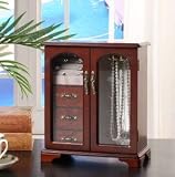 Two Sided Jewelry Box Chest in Mahogany Finish