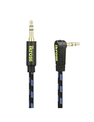 CE: iKross Angled 6ft 3.5mm Jack Braided Sleeve jacket Stereo Auxiliary Aux Audio Cable with 90 degree Angled - Black / Blue for iPhone, iPod, Smartphone, Tablets and MP3 Players - iKross