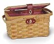 12.5 Chipwood Picnic Basket with Folding Handles Lined with Red white Plaid