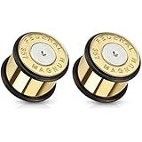 Pair of Bullet 357 Magnum Gold Tone Large .357 Bullet Shell Ear Plugs O-rings