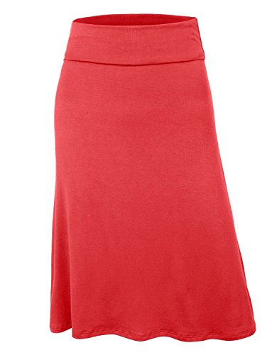 LE3NO Womens Lightweight Flared Midi Skater Skirt with Stretch