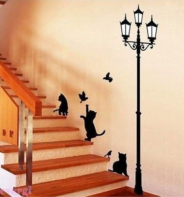 New Black Lamp&amp;Cat Bird Wall Sticker DecalS Room Decor Vinyl Art Removable