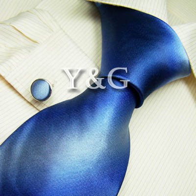 Click here to buy NEW Y&G Designer Hand Made Blue Stripes 100% Jacquard Woven Pure Silk Mens Neck Tie and Cuff....