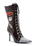 457-Racer Lace Up Ankle Boot With Checkered Pointed Toe High Heel Shoes