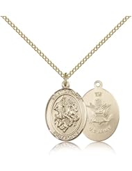 Gold Filled Saint St. George / Army Soldier Gift Medal Pendant 3/4 x 1/2 Inches Boy Scouts/Soldiers-8040- Comes with a Gold Filled Lite Curb Chain Neckace And a Black velvet Box