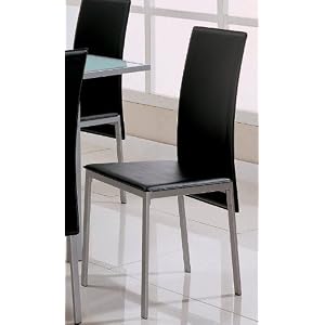 Set of 4 Dining Chairs Black-Bonded Leather Silver Metal Finish