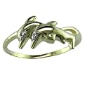 10K Diamond Double Dolphin Ring in Yellow Gold