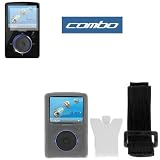 Durable Flexible Soft Smoke Silicone Skin Case with Belt Clip + Adjustable Sports Armband + Premium Clear LCD Screen Protector for Sandisk Sansa Fuze