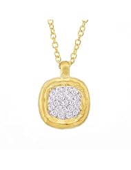 Unique 14k Yellow gold with White diamonds square pendant necklace