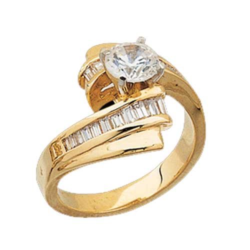 0.50 Ct.T.W. Sparkling Baguette Cut Diamonds  14Kt. Yellow Gold. Diamond Engagement Ring  Semi Mount Setting