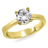 Certified, Round Cut, Solitaire Diamond Ring in 18K Gold / Yellow (1 ct, I Color, VS2 Clarity)