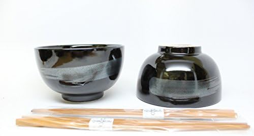 Big Japanese Black Swirl Noodle Bowl Set 2pc