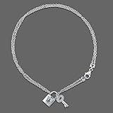 Sterling Silver Anklet Ankle Bracelet with Lock & Key Charms