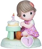 Precious Moments, Birthday Gifts, "Growing In Grace, Age 1", Bisque Porcelain Figurine, Brunette Girl, #142010B