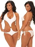 Sexy White Ring Tie Side Scrunch Monokini - SMALL