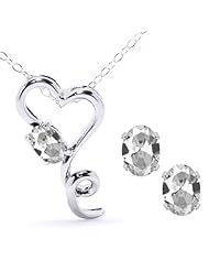 2.45 Ct Oval White Topaz 14K White Gold Pendant Earrings Set