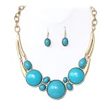 Round Turquoise Stone Necklace and Earrings Set Fashion Jewelry