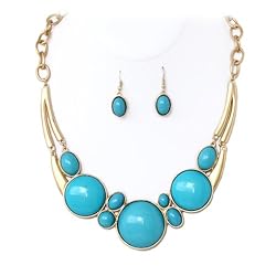 Round Turquoise Stone Necklace and Earrings Set Fashion Jewelry