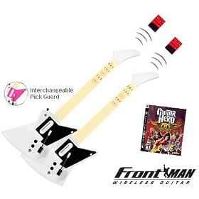 PS3 Guitar Hero Aerosmith for PS3 + 2 x Nyko Frontman White Wireless Guitar Controller for PS3
