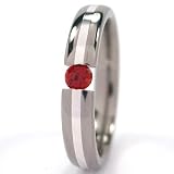 New 4mm Titanium Tension Set Ring w/ Silver Inlay, Garnet Bands, Free Sizing 4.5-11