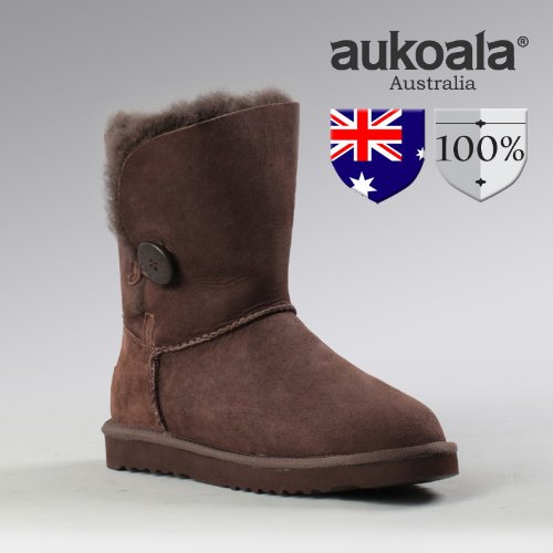 Aukoala Snow Boots Australia Sheepskin Warm Bailey Button For Womens_Chocolate_Us Size 9 On Sale