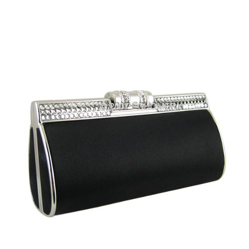 Black Satin Metal Clutch Silver Frame
