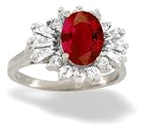 14K White Gold Genuine Oval Ruby and Diamond Ring