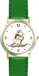 Cross Country Skiing Polar Bear Animal - WATCHBUDDY&reg; DELUXE TWO-TONE THEME WATCH - Arabic Numbers - Green Leather Strap-Women's Size-Small