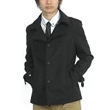 (シャインヒル)Shinehill ウール ショート丈 シングル Pコート メンズ ピーコート センターベンツ (BLACK)