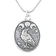 Oval Raven and Night Sky Pendant in Sterling Silver on a 24" Rhodium and Sterling Snake Chain, #8518