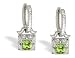 14K White Gold Genuine Square Peridot and Diamond Lever Back Earrings