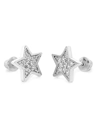 14k Gold Plated 925 Silver Baby Star Pave Children Screwback Earring Baby, Toddler, Kids & Children