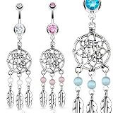 Stainless Steel Dream Catcher Net with Bead Based Feathers Fancy Navel Ring; Comes With Free Gift Box