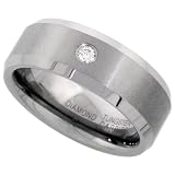 Tungsten Carbide 8 mm (5/16 in.) Comfort Fit Flat Wedding Band w/ .072 Carat Brilliant Cut Diamond