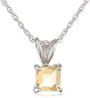 Sterling Silver 6mm Square-Cut Citrine Pendant Necklace