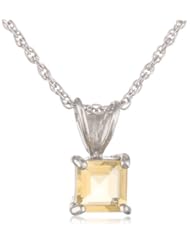 Sterling Silver 6mm Square-Cut Citrine Pendant Necklace