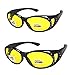 2 Pair Men and Women Rhinestone Fit Over Prescription Glasses Night Driving Sunglasses Oval - Black/Black