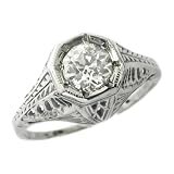 18K White Gold Antique Diamond Filigree Engagement Ring, circa 1920s