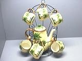 Queen PALM TREE 9pc TEA Set Pot & Cups w/Iron Rack NEW!