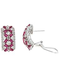 3.68CTW 14K White Gold Genuine Ruby and Diamond French Clip Earrings