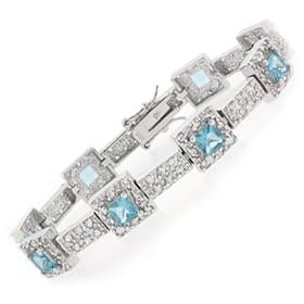 Square Link CZ Diamond aqua Silver Bracelet Sterling Silver Mother's Day Jewelry