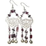 Garnet Earrings 05 Chandelier Goddess Red Bell Square Silver Gemstone 3