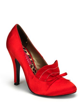 Red Satin Penny Loafer Style Pump - 7