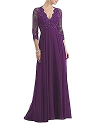 V-neck Chiffon Lace Beaded Mother-of-the-Bride Dress 