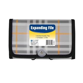 C-Line 13-Pocket Poly Expanding File, Coupon Size, Includes Tabs, Button and Elastic Closure, Plaid Design (58412)